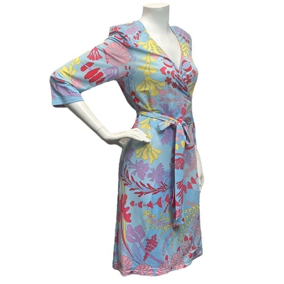 AVERARDO BESSI True Wrap Multicolor Dress Sz 10 Jersey Liquid Knit Formal - Picture 3 of 8